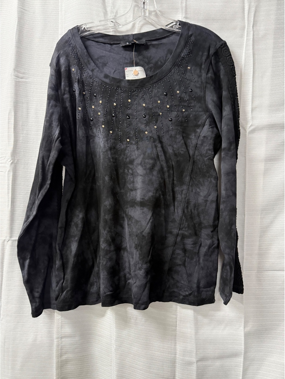 B.L.E.U. Black Long Sleeve Cotton Top with Studded Detail, XL